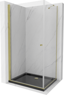 Mexen Pretoria sprchovací kút s otváraním 100 x 80 cm, priehľadný, zlatý + brod Flat, čierny - 852-100-080-50-00-4070G