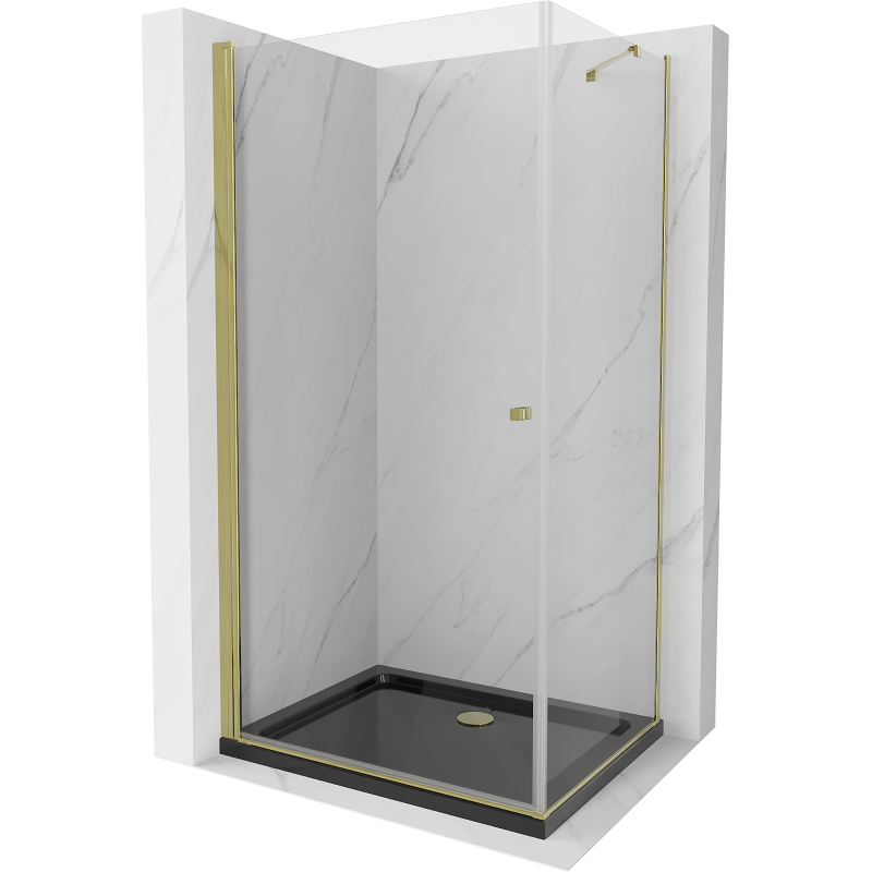 Mexen Pretoria sprchový kút 100 x 90 cm, transparentný, zlatý + vanička Flat, čierna - 852-100-090-50-00-4070G