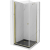 Mexen Pretoria sprchový kút otočný 100 x 100 cm, priehľadný, zlatý + vanička Flat, čierny - 852-100-100-50-00-4070G