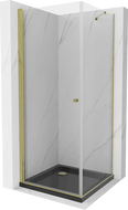 Mexen Pretoria sprchový kút otočný 100 x 100 cm, priehľadný, zlatý + vanička Flat, čierny - 852-100-100-50-00-4070G