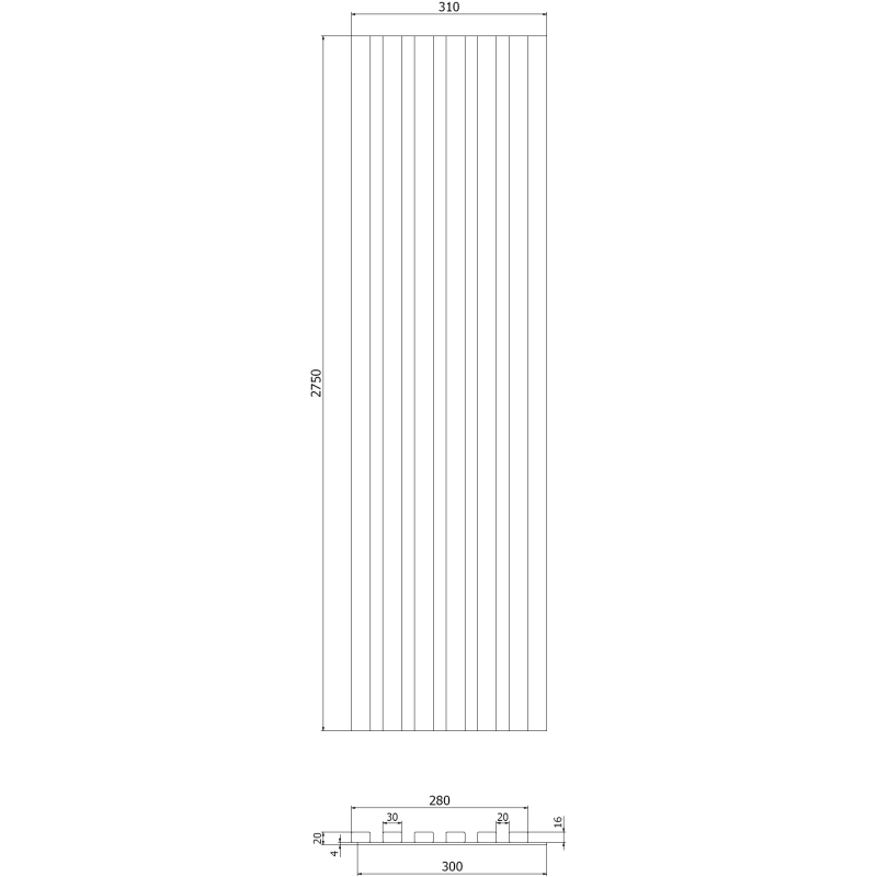Mexen Lam-B nástenné lamely 275 x 30 cm, HDF doska 4 mm, technická dyha, Hnedý Eben - S100-275307-3015-022
