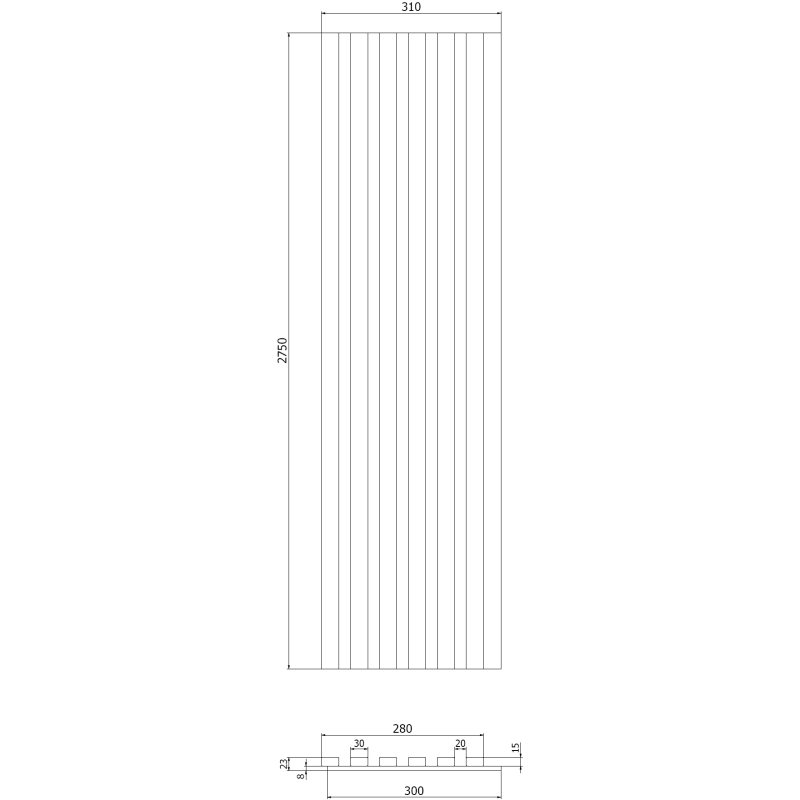 Mexen Lam-F stenové akustické lamely 275 x 30 cm, plsť 8 mm, technická dyha, Oceľový Dub - S105-275307-3015-006