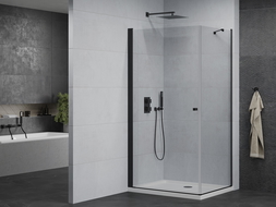 Mexen Pretoria sprchový kút 70 x 80 cm, transparentný, čierny + vanička Flat - 852-070-080-70-00-4010B