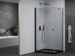 Mexen Pretoria sprchový kút otvárací 70 x 90 cm, priehľadný, čierny + vanička Flat, čierna - 852-070-090-70-00-4070B