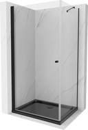 Mexen Pretoria sprchový kút otváravý 90 x 70 cm, transparentný, čierny + vanička Flat, čierna - 852-090-070-70-00-4070B