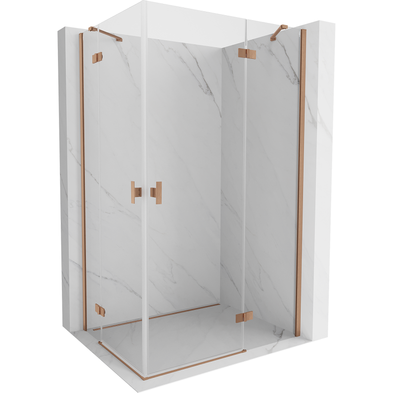 Mexen Mist H Duo sprchová kabína s výklopnými dverami 70 x 75 cm, transparentná, brúsená meď - 8A5-070L-075P-65-00