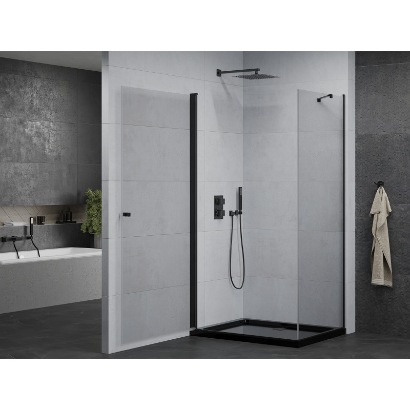 Mexen Pretoria sprchový kút skladací 90 x 120 cm, transparentný, čierny + vanička Flat, čierna - 852-090-120-70-00-4070B