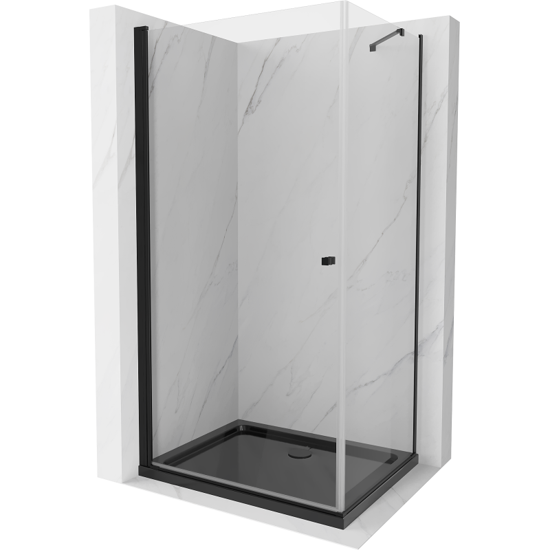 Mexen Pretoria sprchovací kút otvárací 100 x 80 cm, transparentný, čierny + vanička Flat, čierna - 852-100-080-70-00-4070B