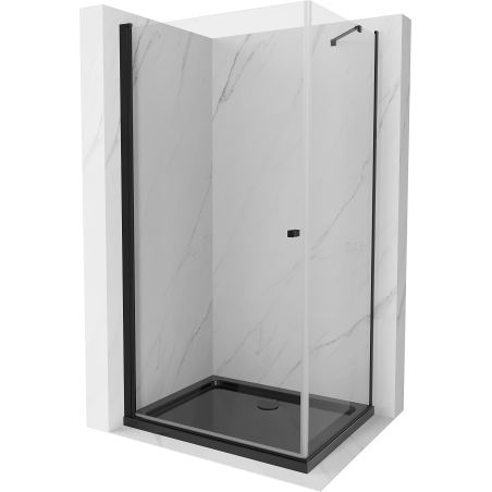 Mexen Pretoria sprchovací kút otvárací 100 x 80 cm, transparentný, čierny + vanička Flat, čierna - 852-100-080-70-00-4070B