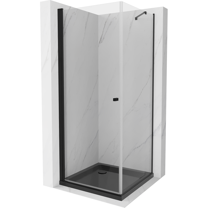 Mexen Pretoria sprchový kút otvárací 100 x 100 cm, transparentný, čierny + vanička Flat, čierna - 852-100-100-70-00-4070B