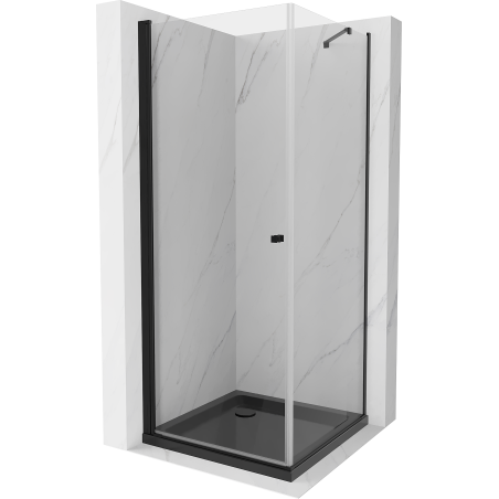 Mexen Pretoria sprchový kút otvárací 100 x 100 cm, transparentný, čierny + vanička Flat, čierna - 852-100-100-70-00-4070B