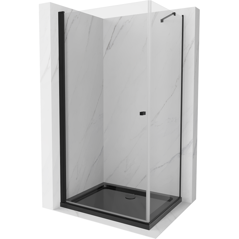Mexen Pretoria sprchovací kút výklopný 100 x 120 cm, transparentný, čierny + vanička Flat, čierna - 852-100-120-70-00-4070B