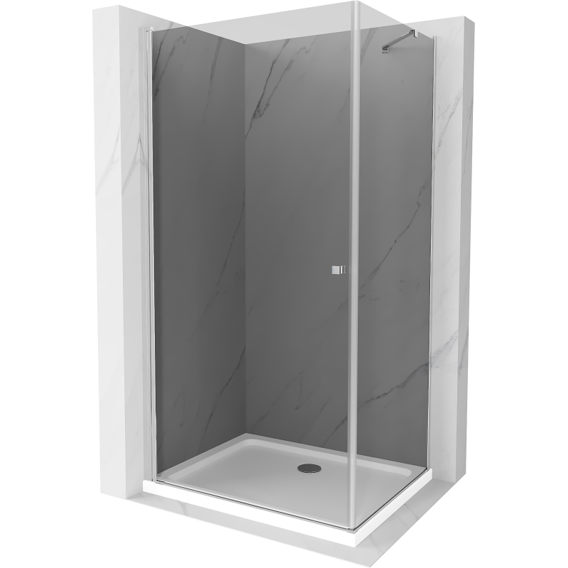 Mexen Pretoria sprchový kút s otváracími dverami 80 x 90 cm, grafit, chróm + vanička Flat - 852-080-090-01-40-4010