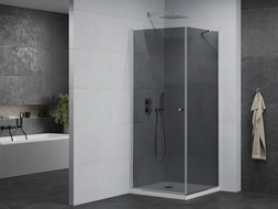 Mexen Pretoria sprchový kút s otváracími dverami 90 x 90 cm, grafit, chróm + vanička Flat - 852-090-090-01-40-4010