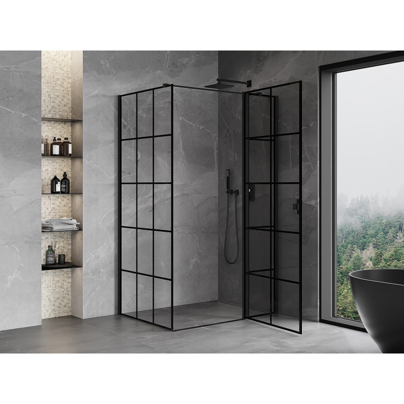 Mexen Mist T sprchový kút výklopný pravý 115 x 75 cm, čierna mriežka, čierny - 8A4T-115-075-70-77-P