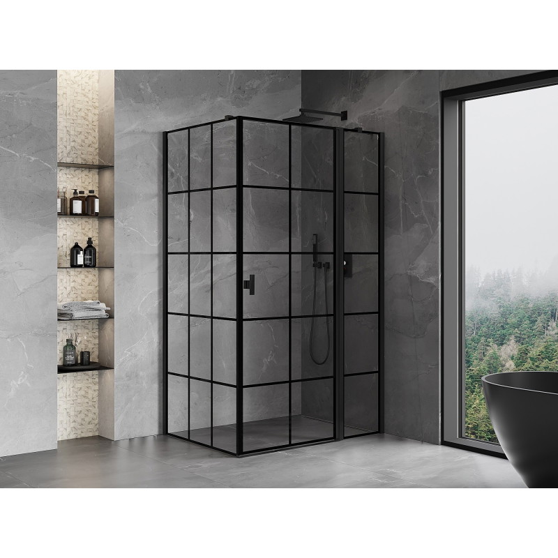 Mexen Mist T sprchový kút výklopný pravý 115 x 75 cm, čierna mriežka, čierny - 8A4T-115-075-70-77-P