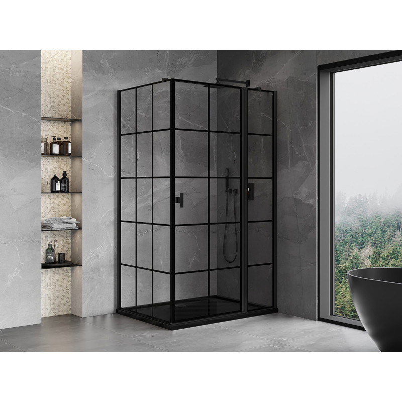 Mexen Mist T sprchový kút výklopný pravý 115 x 75 cm, čierna mriežka, čierny - 8A4T-115-075-70-77-P