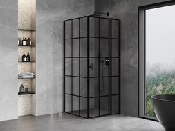 Mexen Mist T sprchovací kút pravý 90 x 90 cm, čierna mriežka, čierny - 8A4T-090-090-70-77-P