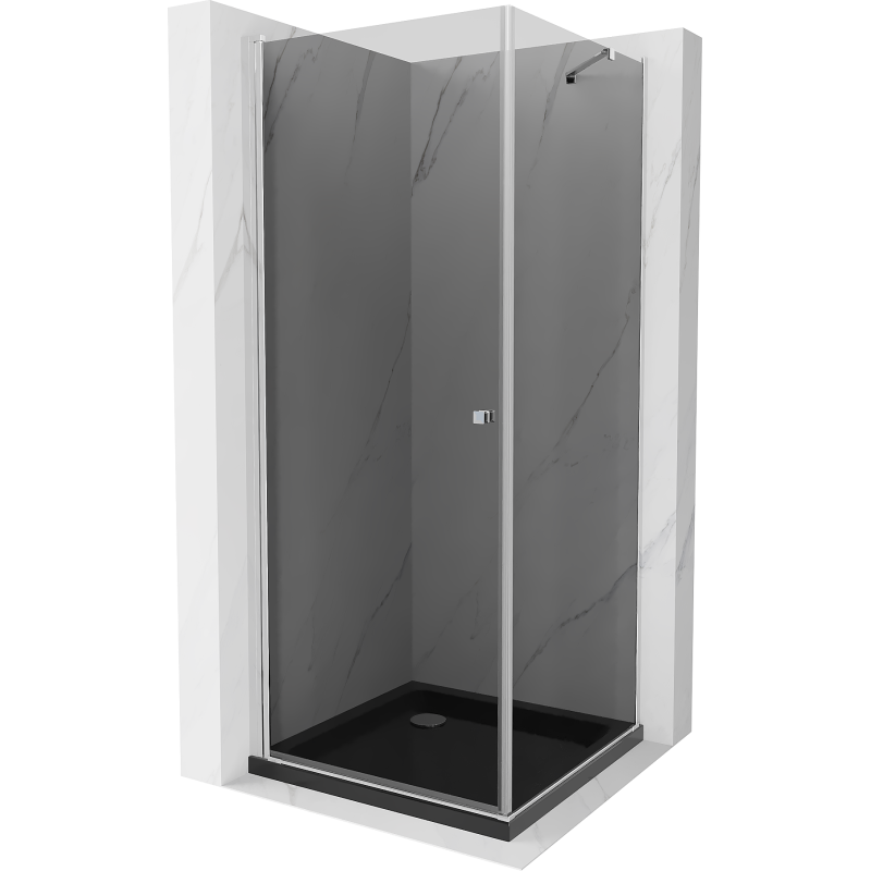 Mexen Pretoria sprchová kabína s výklopnými dverami 70 x 70 cm, grafit, chróm + brodzik Flat, čierny - 852-070-070-01-40-4070