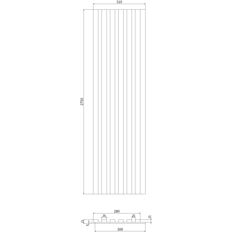 Mexen Lam-F vzorka akustických stenových lamiel 275 x 30 cm, plsť 8 mm, technická dyha, Strieborný Orech - S105-009-S