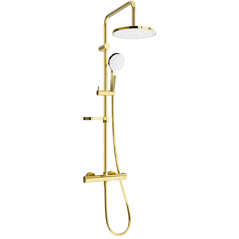 Mexen KX05 nástenný sprchový set s dažďovou sprchou a termostatickou batériou, zlatý/biely - 771500591-50