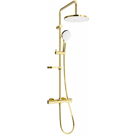 Mexen KX05 nástenný sprchový set s dažďovou sprchou a termostatickou batériou, zlatý/biely - 771500591-50