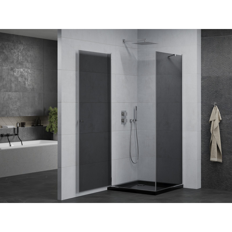 Mexen Pretoria sprchový kút otvárací 80 x 80 cm, grafit, chróm + vanička Flat, čierny - 852-080-080-01-40-4070