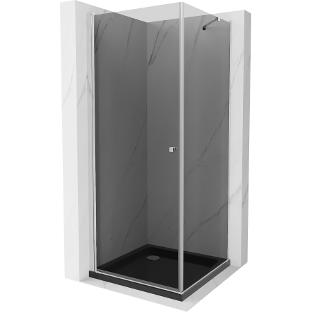 Mexen Pretoria skladacia sprchová kabína 90 x 90 cm, grafit, chróm + vanička Flat, čierna - 852-090-090-01-40-4070