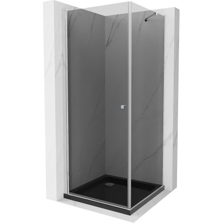 Mexen Pretoria sprchová kabína otváracia 90 x 90 cm, grafit, chróm + sprchová vanička Flat, čierna - 852-090-090-01-40-4070
