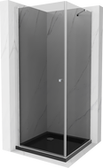 Mexen Pretoria sprchová kabína otváracia 90 x 90 cm, grafit, chróm + sprchová vanička Flat, čierna - 852-090-090-01-40-4070