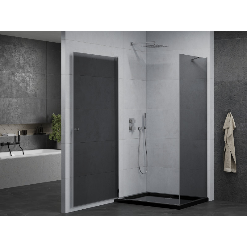 Mexen Pretoria sprchový kút otvárací 90 x 100 cm, grafit, chróm + vanička Flat, čierna - 852-090-100-01-40-4070