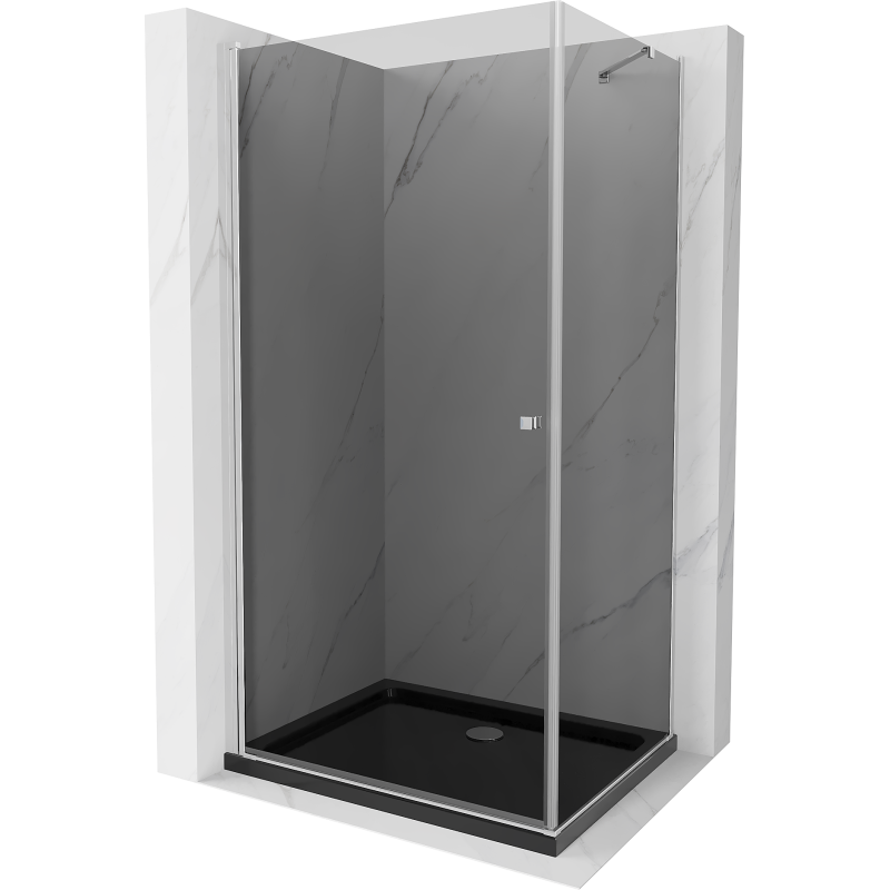 Mexen Pretoria sprchový kút s otváracími dverami 90 x 80 cm, grafit, chróm + vanička Flat, čierna - 852-090-080-01-40-4070