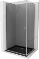 Mexen Pretoria sprchovací kút otvárací 90 x 80 cm, grafit, chróm + vanička Flat, čierny - 852-090-080-01-40-4070