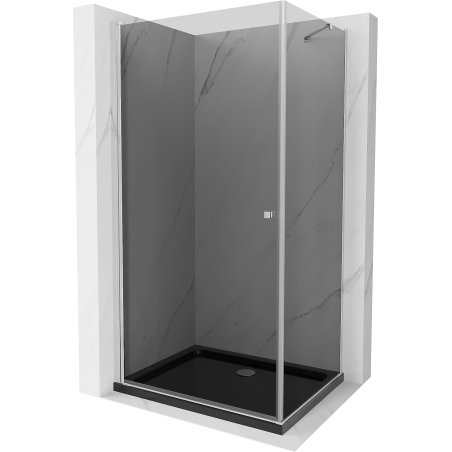 Mexen Pretoria otváracia sprchová kabína 80 x 100 cm, grafit, chróm + sprchová vaňa Flat, čierny - 852-080-100-01-40-4070