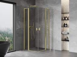 Mexen Mist L Duo sprchový kút s otváracími dverami 90 x 90 cm, transparentný, zlatý brúsený - 8A4L-090-090-55-00