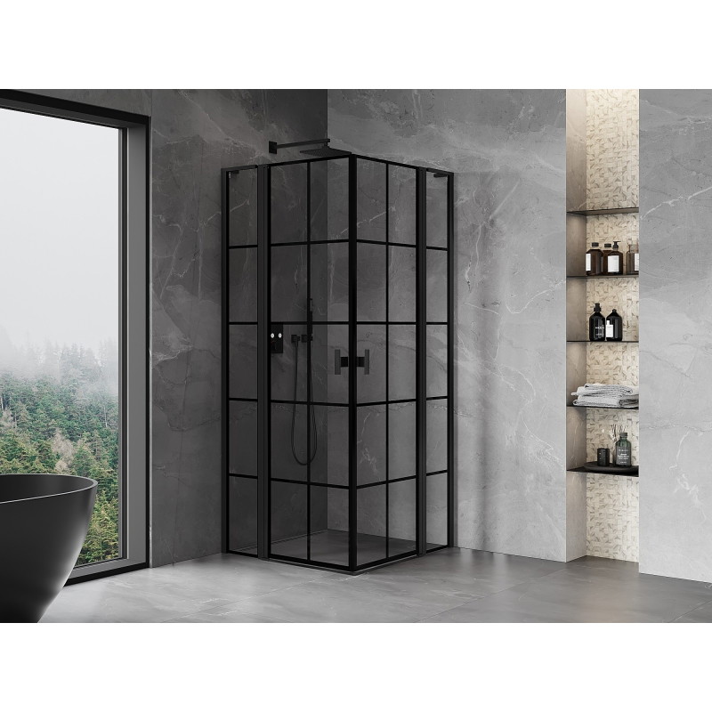 Mexen Mist L Duo sprchová kabína s otočnými dverami 95 x 95 cm, čierna mriežka, čierna - 8A4L-095L-095P-70-77