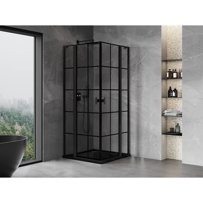 Mexen Mist L Duo sprchová kabína s otočnými dverami 95 x 95 cm, čierna mriežka, čierna - 8A4L-095L-095P-70-77