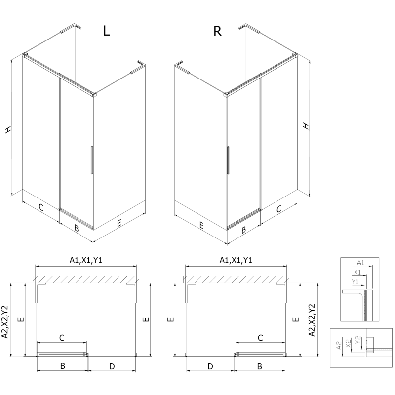 Mexen Rox-3S L sprchový kút 3-stenný posuvný 145 x 75 cm, transparentný, chróm - 8C2L-145-075-01-00-3S