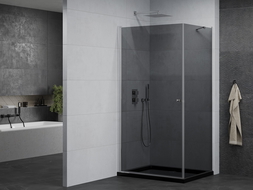 Mexen Pretoria sprchová kabína otváracia 100 x 90 cm, grafit, chróm + sprchová vanička Flat, čierna - 852-100-090-01-40-4070