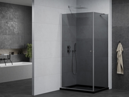 Mexen Pretoria sprchový kút otvárací 100 x 90 cm, grafit, chróm + sprchová vanička Flat, čierny - 852-100-090-01-40-4070