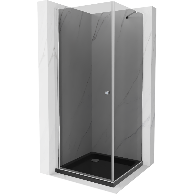 Mexen Pretoria sprchový kút vyklápací 100 x 100 cm, grafitový, chróm + vanička Flat, čierna - 852-100-100-01-40-4070