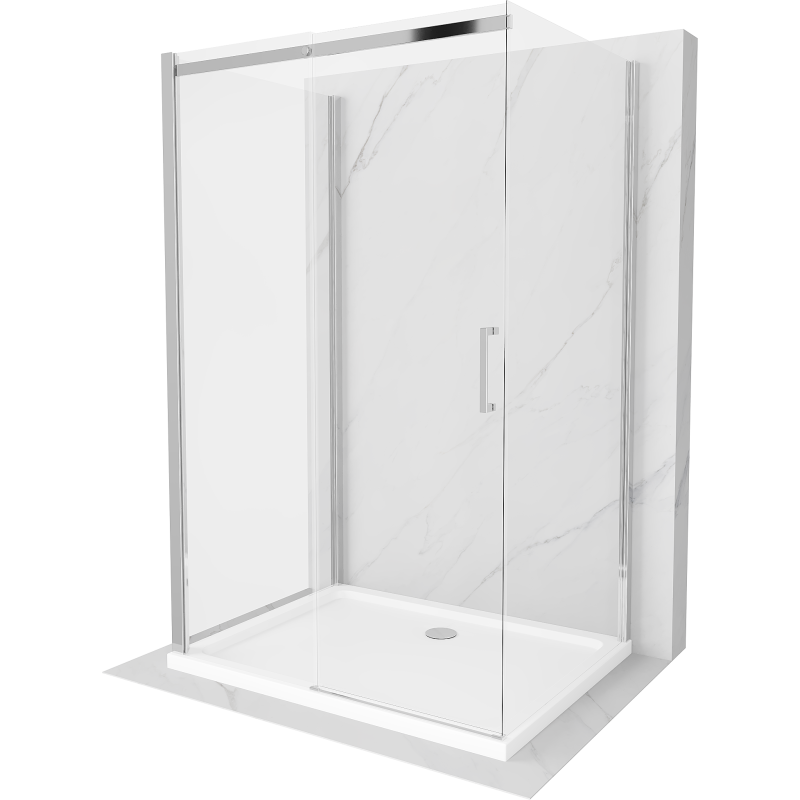 Mexen Omega-3S sprchový kút 3-stenný, posuvný 110x100 cm, transparentný, chróm + vanička Flat - 825-110-100-01-00-3s-4010