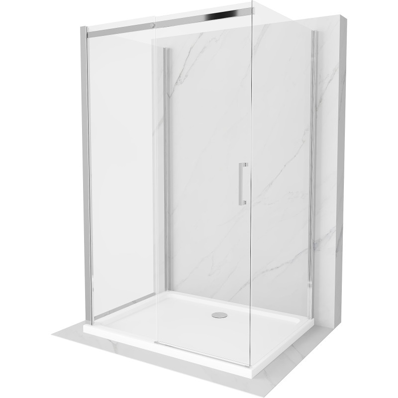 Mexen Omega-3S sprchová kabína 3-stenná, posuvná 120x90 cm, transparentná, chróm + vanička Flat
