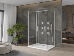 Mexen Omega-3S sprchová kabína 3-stenná, posuvná 120x100 cm, transparentná, chróm + vanička Flat