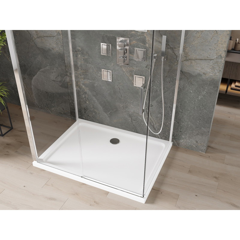 Mexen Omega-3S sprchová kabína 3-stenná, posuvná 130x80 cm, transparentná, chróm + vanička Flat