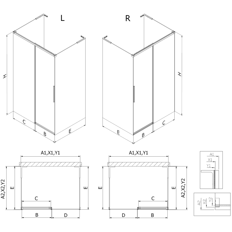 Mexen Rox-3S L trojstranný sprchový kút posuvný 140 x 70 cm, transparentný, ružové zlato - 8C2L-140-070-60-00-3S