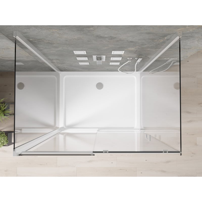 Mexen Omega-3S sprchovací kút 3-stenný, posuvný 130x100 cm, transparent, chróm + vanička Flat - 825-130-100-01-00-3s-4010