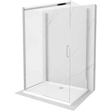 Mexen Omega 3-stenný sprchovací kút, posuvný 140 x 90 cm, priehľadný, chróm + vanička Flat - 825-140-090-01-00-3s-4010