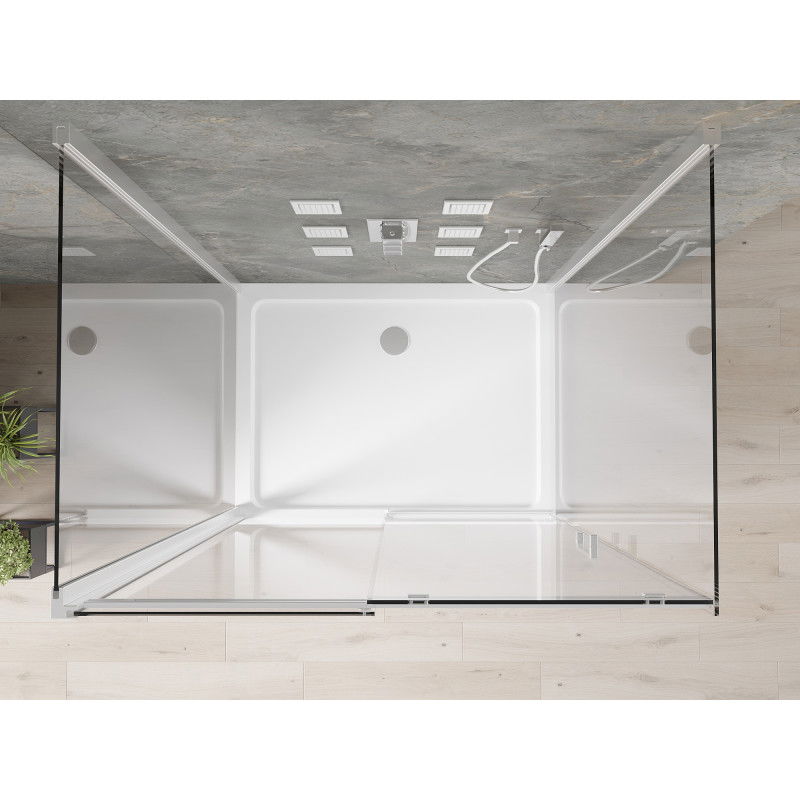 Mexen Omega-3S sprchový kút 3-stenný, posuvný 140x90 cm, priehľadný, chróm + vanička Flat - 825-140-090-01-00-3s-4010