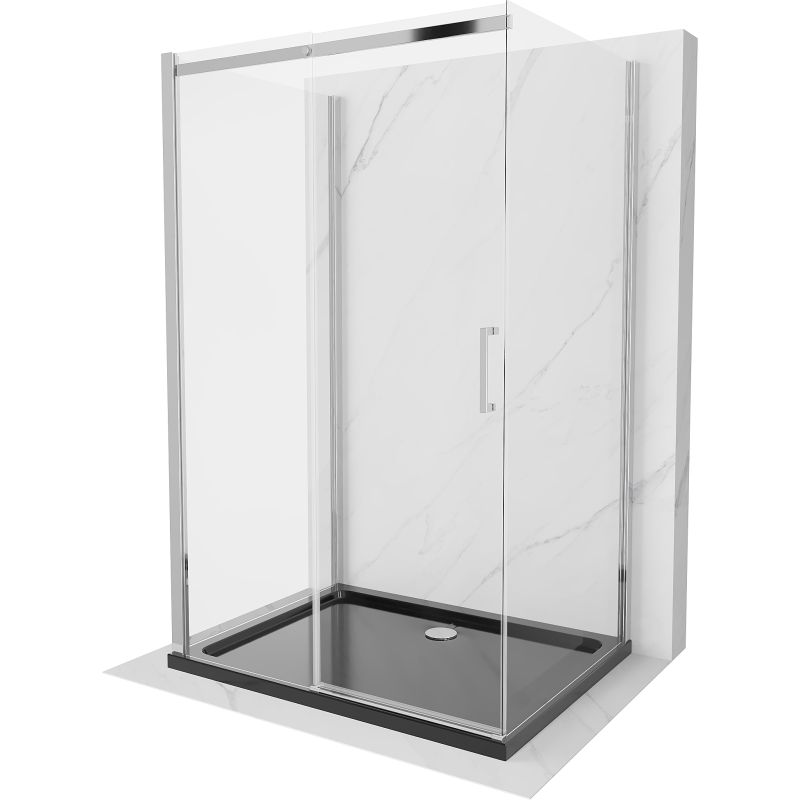 Mexen Omega-3S sprchový kút 3-stenový, posuvný 100x90 cm, transparentný, chróm + vanička Flat - 825-100-090-01-00-3s-4070